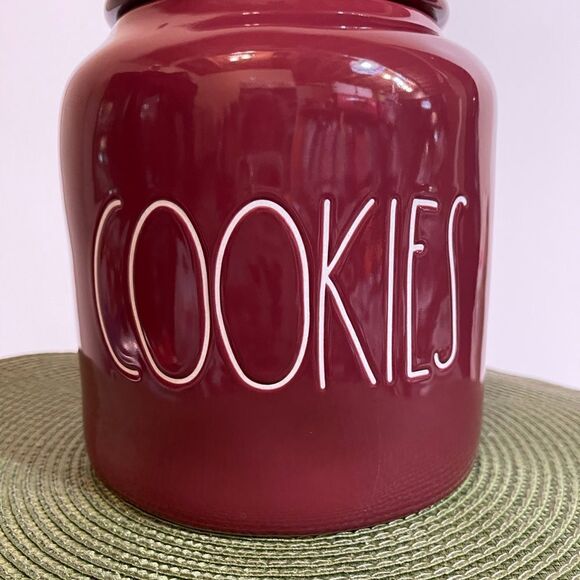 Rae Dunn ceramic Burgundy “Cookies” cookie jar NWOT - Picture 2 of 9